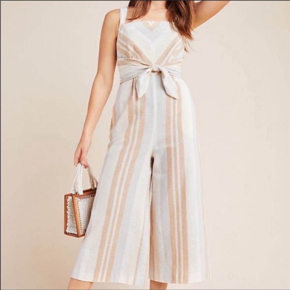 Anthro Savannah Stripe Linen WideCrop Jumpsuit 18W
